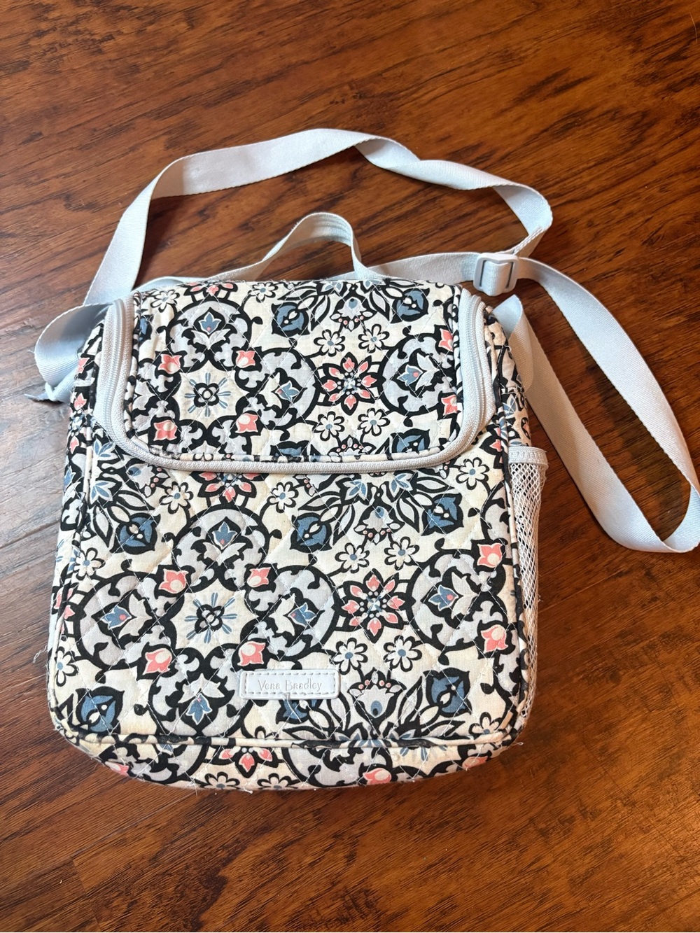 Vera Bradley Cream Floral Mosaic Crossbody with Pink & Blue Accents